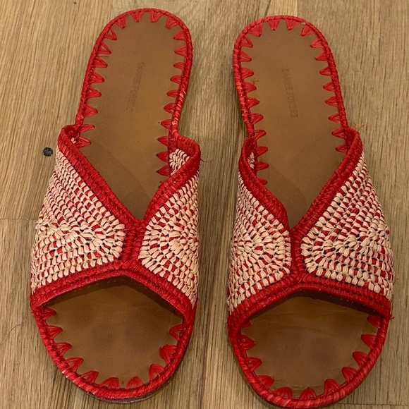 Carrie Forbes Salon Slides - Size 38 - Red Raffia - Picture 1 of 5